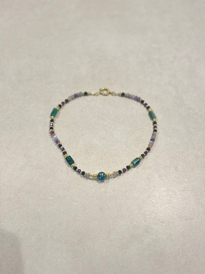 Collier “Ancrage du cœur” perle de Tahiti, tourmaline et émeraude