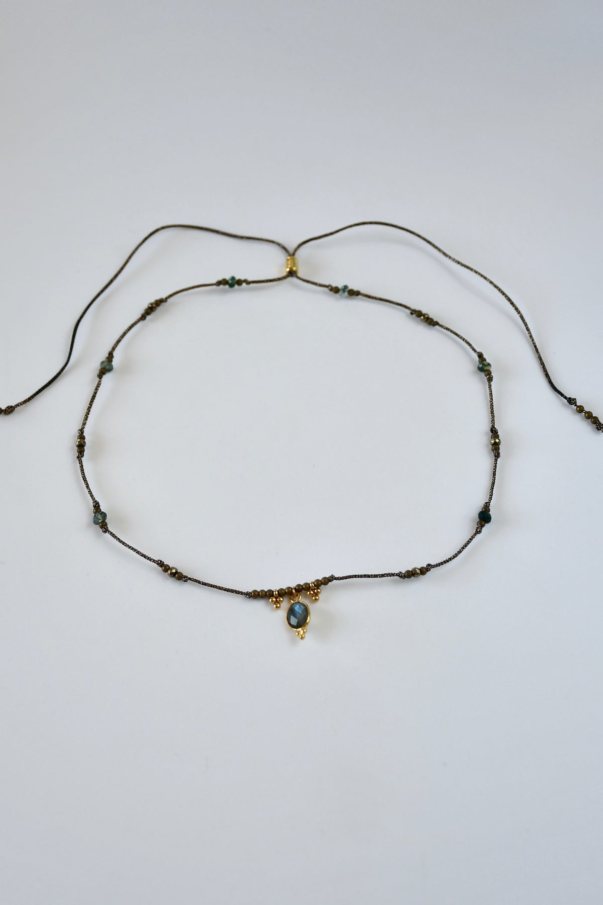 Collier coulissant Pyrite, Agate mousse Labradorite & Jaspe – Protection et expansion
