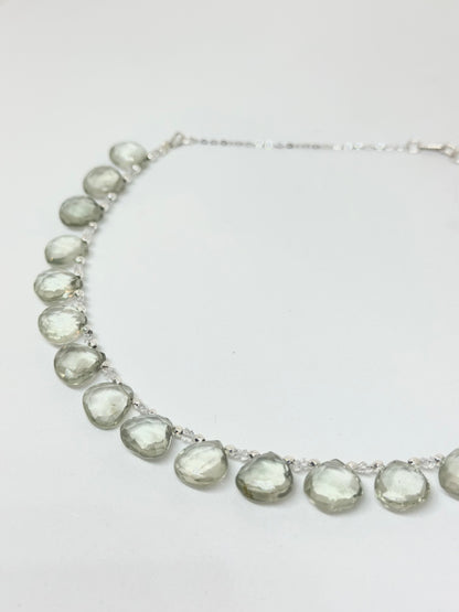 Collier gouttes Diamant Herkimer & Améthyste verte sur argent 925