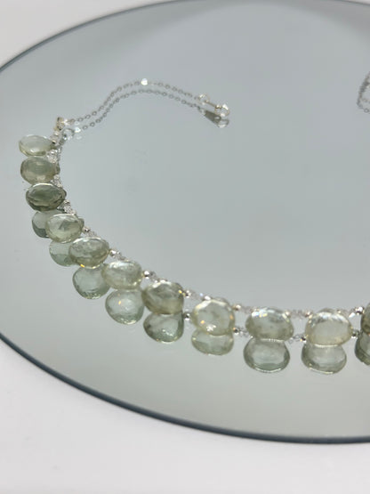 Collier gouttes Diamant Herkimer & Améthyste verte sur argent 925