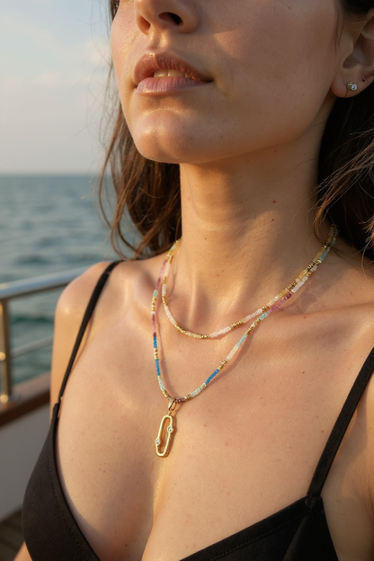 Collier Tourmaline, Apatite, Aigue-Marine, Quartz — Clarté du cœur