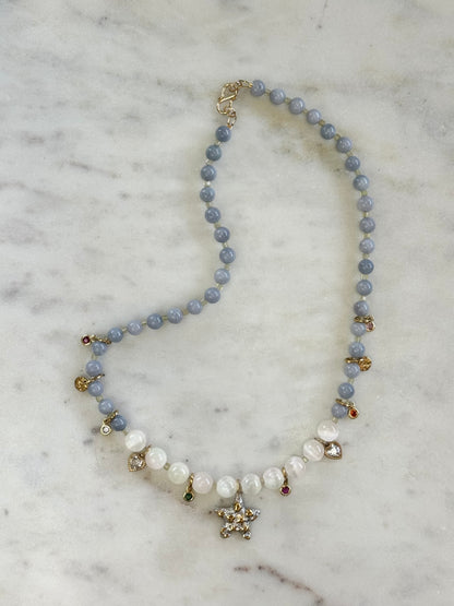 Collier Charms, Sélénite & Angelite   — Le souffle du ciel