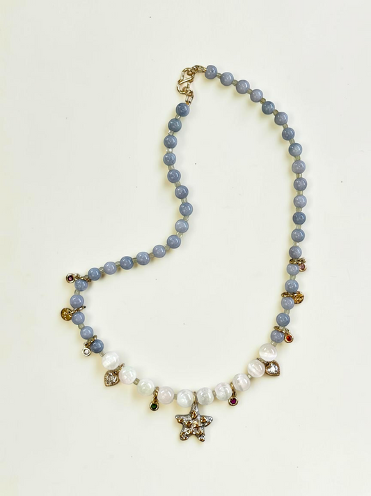 Collier Charms, Sélénite & Angelite   — Le souffle du ciel