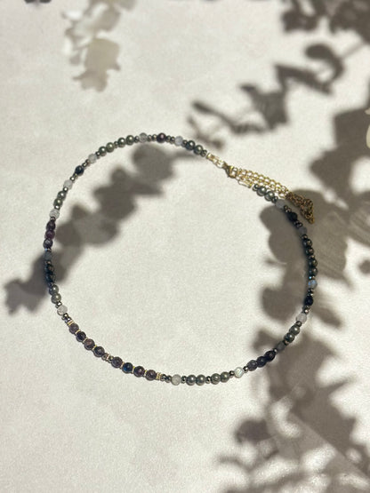 Collier Grenat, Labradorite, Pyrite — Le feu protégé qui guide l’élan
