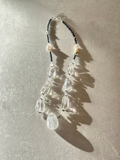 Collier Tourmaline, Cristal de roche, Perle d’eau douce