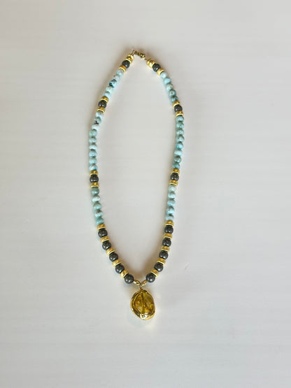 Collier Larimar & Pyrite