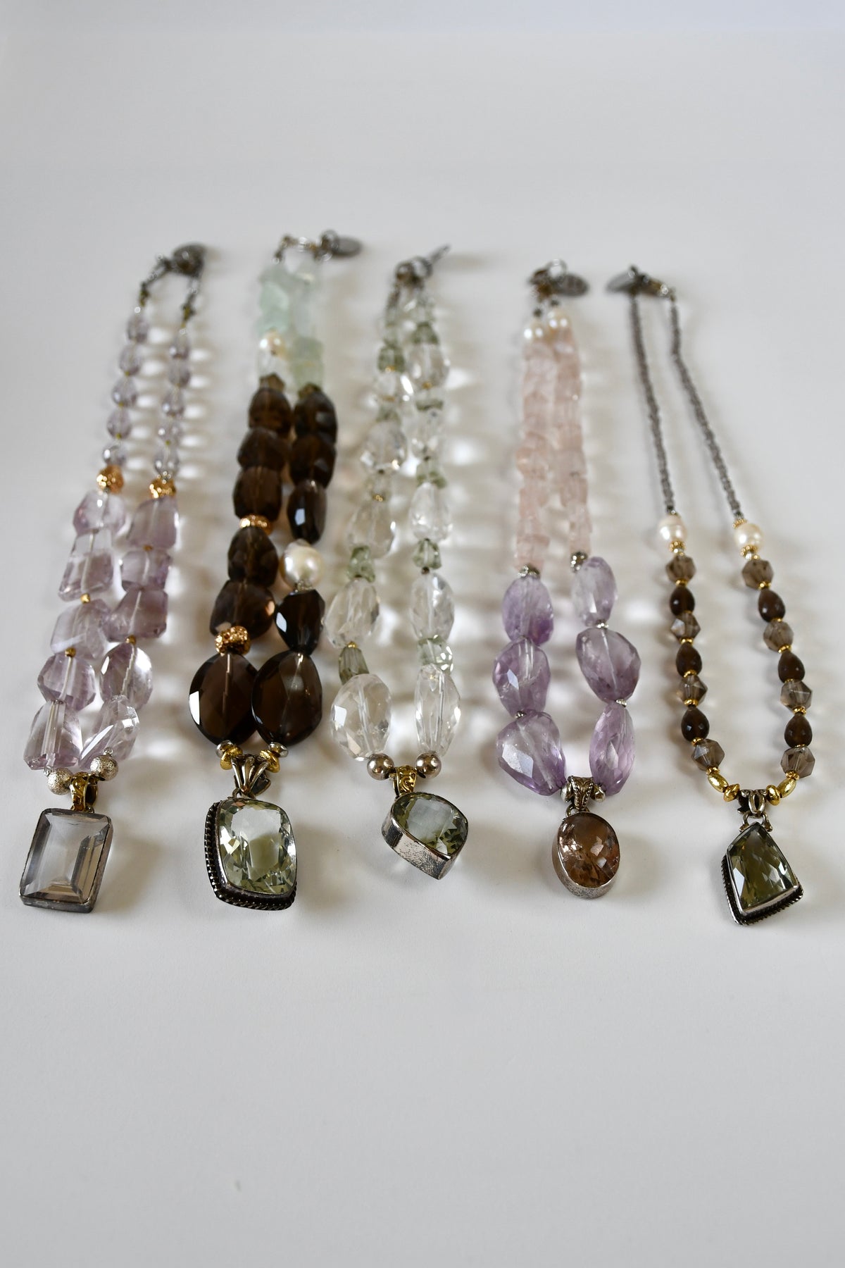 Collier iconique améthyste verte & Cristal de roche