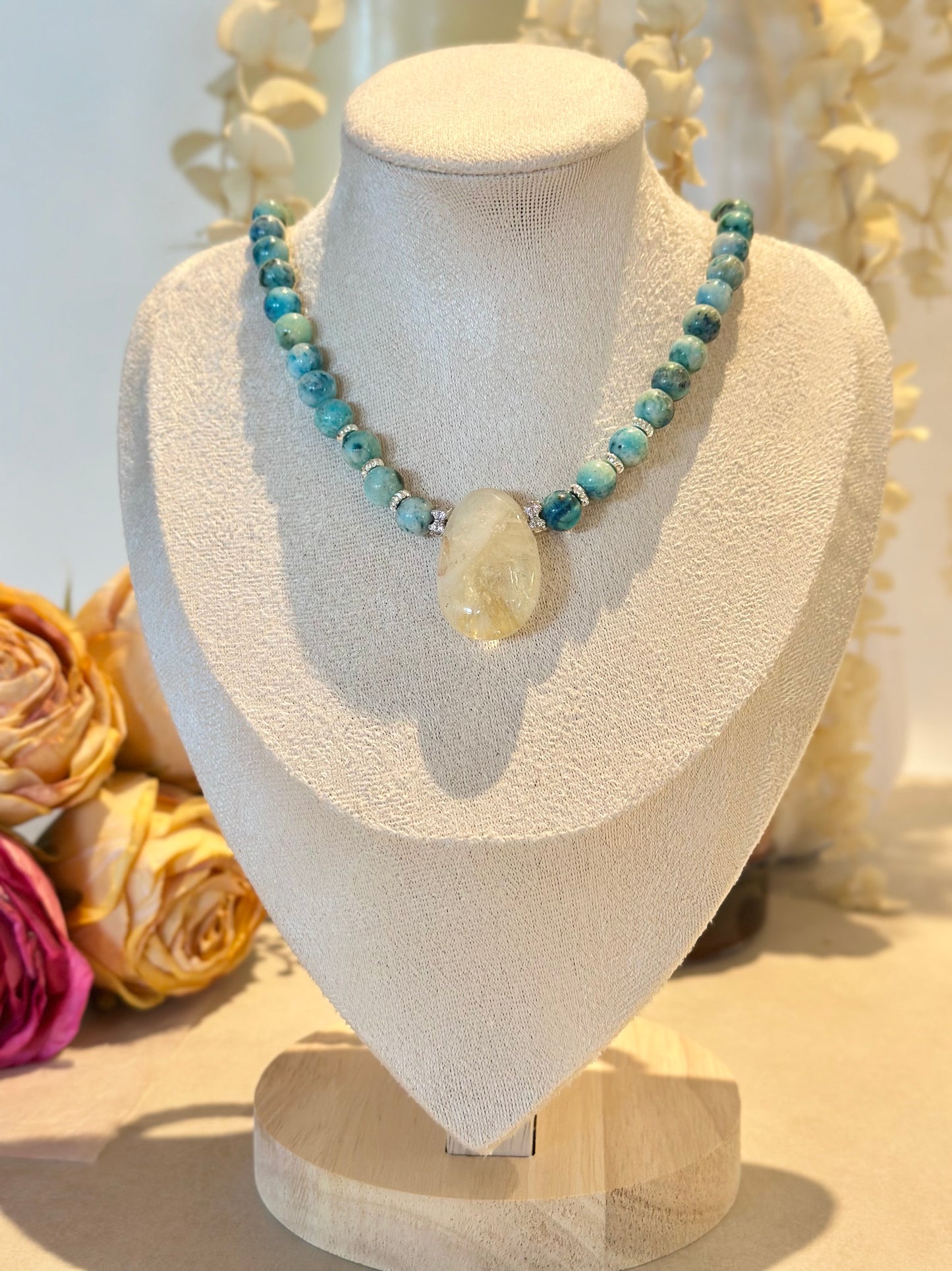 Collier Citrine & Hémimorphite — Vitalité joyeuse et clarté intérieure