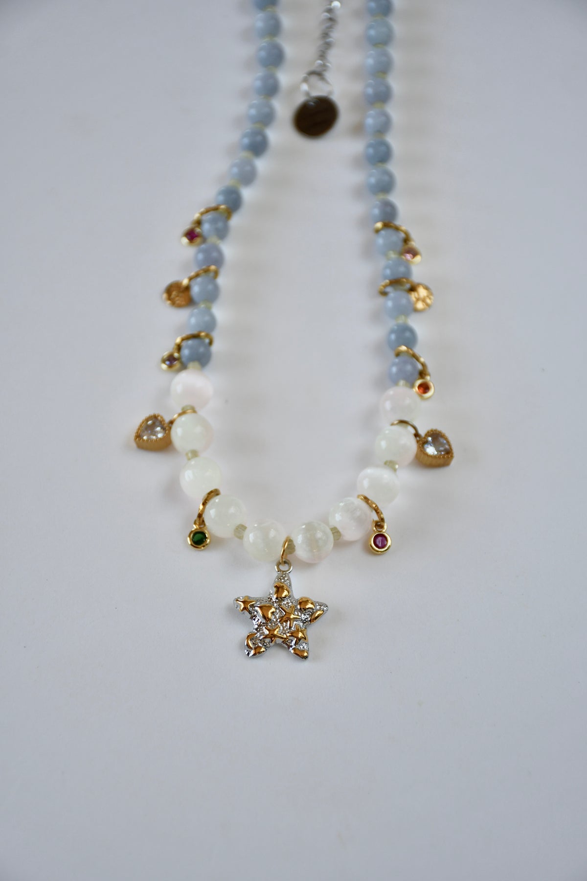 Collier Charms, Sélénite & Angelite   — Le souffle du ciel