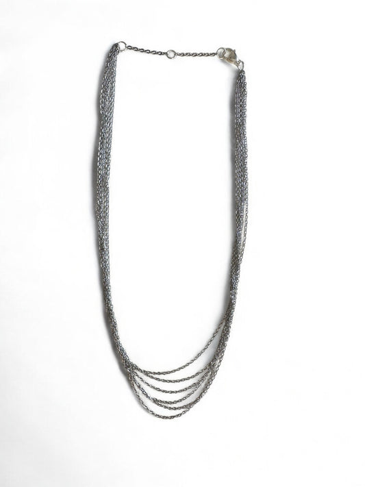 Collier rangs multiple acier argenté