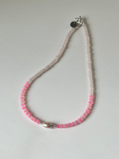 Collier Opale Éthiopienne, Perle d’eau douce & Quartz rose
