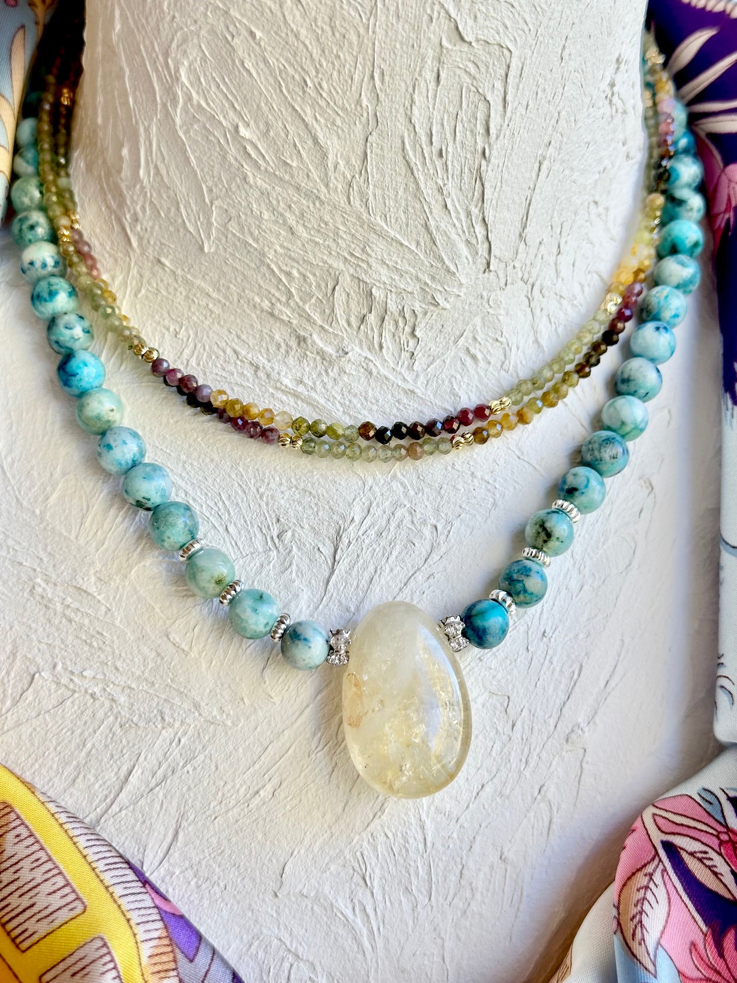 Collier Citrine & Hémimorphite — Vitalité joyeuse et clarté intérieure