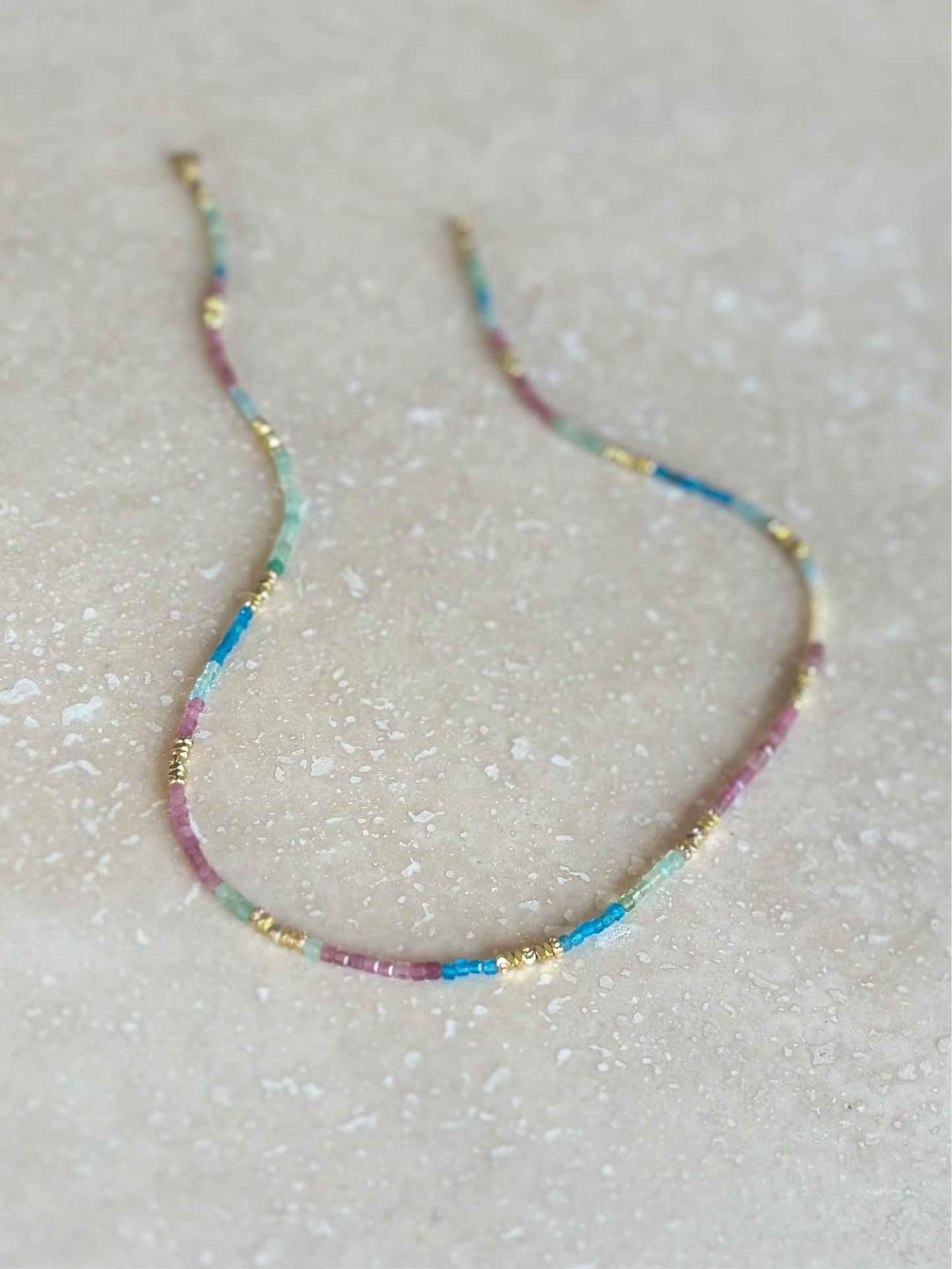 Collier Tourmaline, Apatite, Aigue-Marine, Quartz — Clarté du cœur
