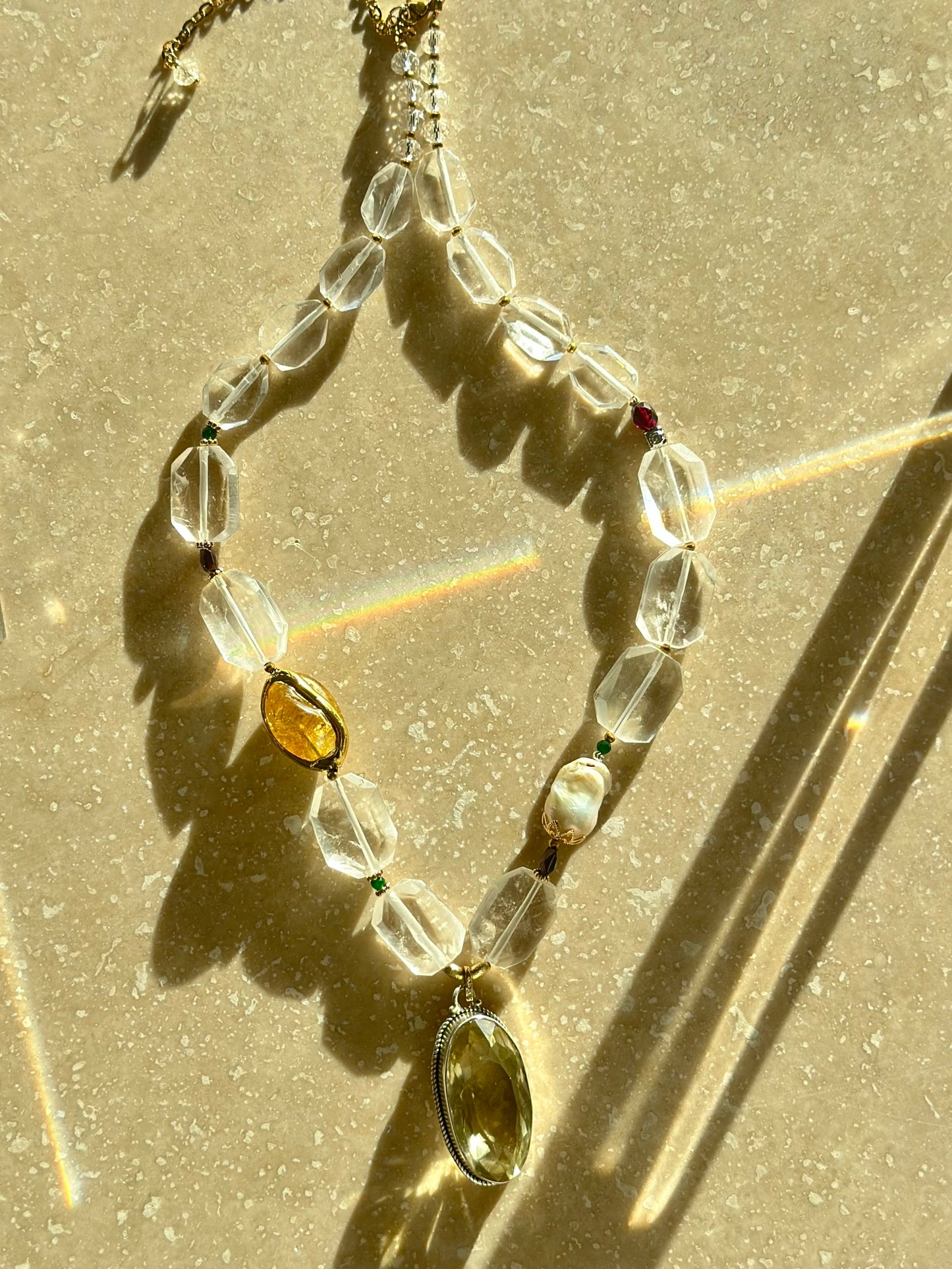Collier Cristal de roche & Quartz citron