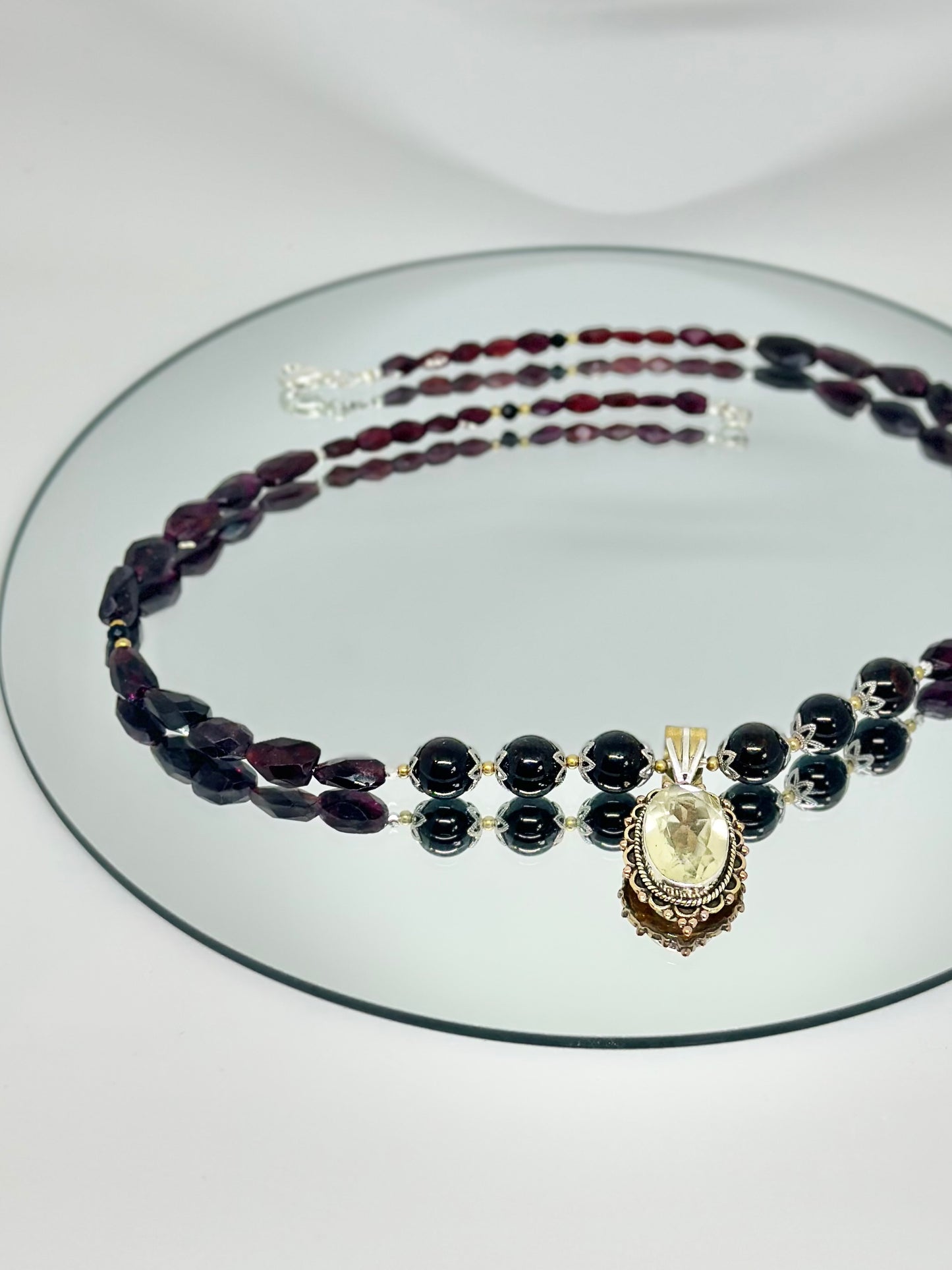 Collier Grenat & Quartz citron