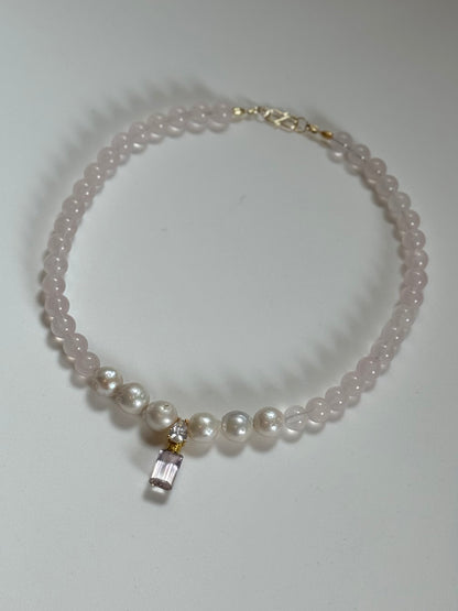 Collier Amétrine, Quartz rose & Perles d’eau douce