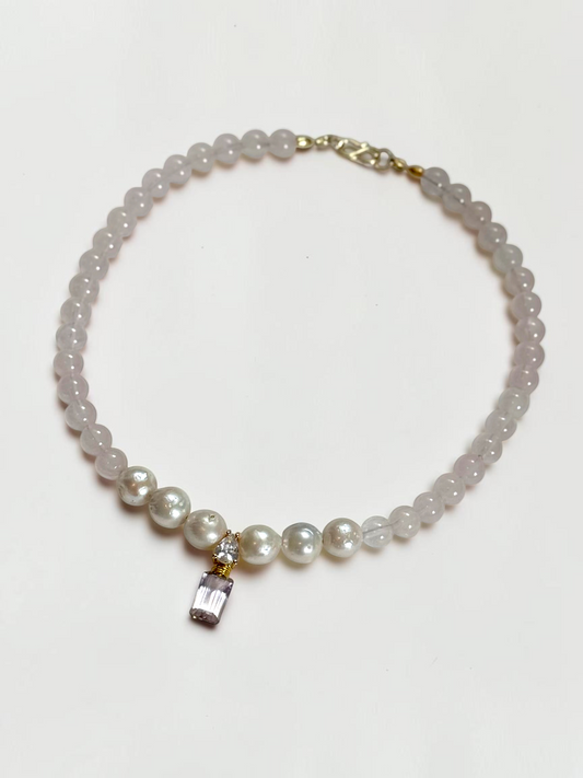 Collier Amétrine, Quartz rose & Perles d’eau douce