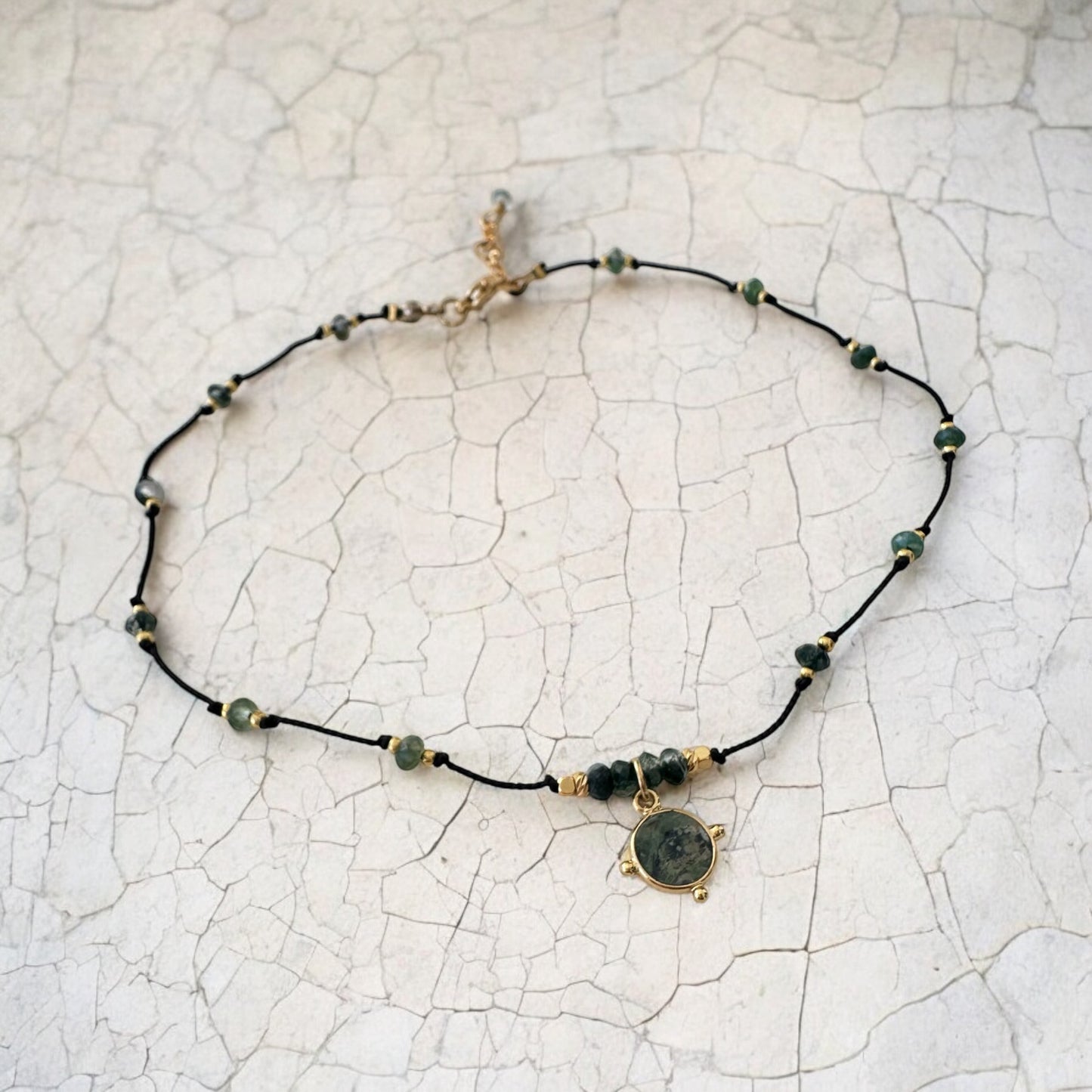 Collier de soie Agathe Mousse et Jaspe Vert