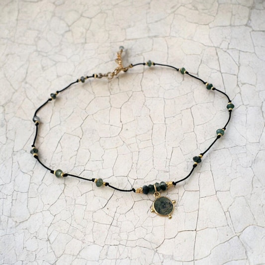 Collier de soie Agathe Mousse et Jaspe Vert