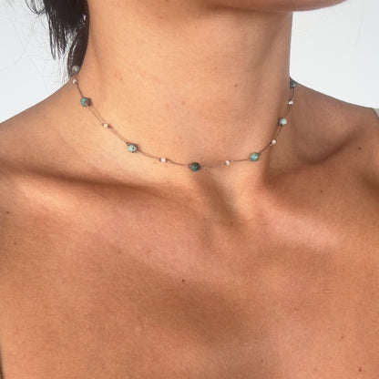 Collier ajustable turquoise et nacre