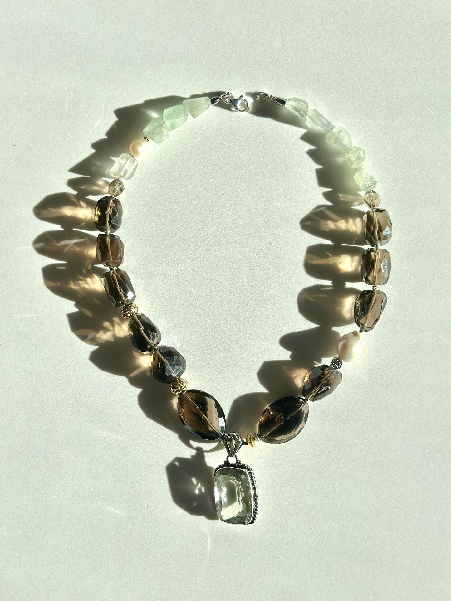 Collier Quartz fumé, Aigue-Marine & Améthyste verte