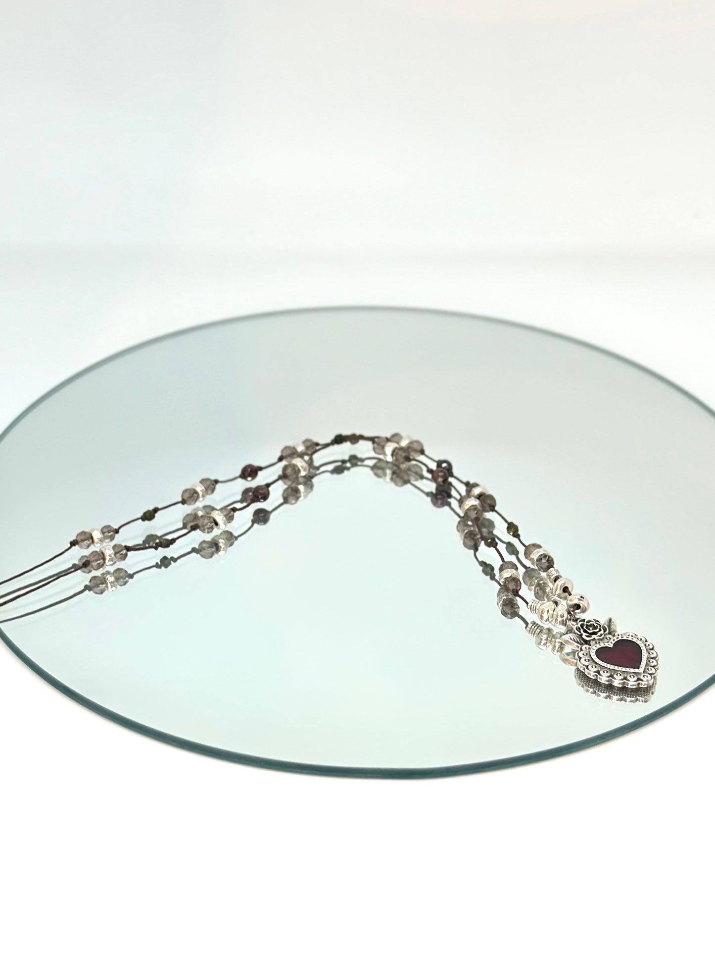 Collier ajustable Quartz Fumé, Grenat & Obsidienne – Force, ancrage et protection