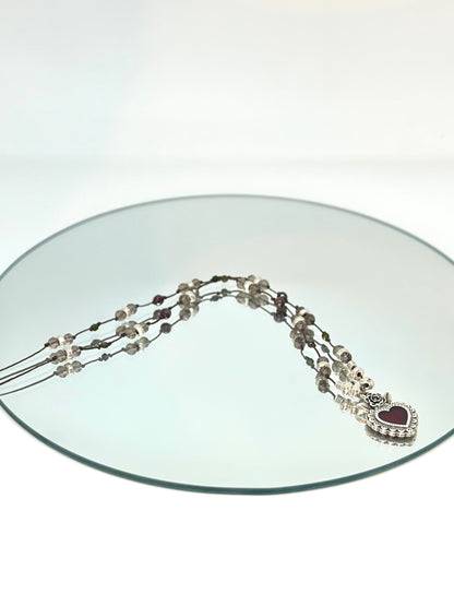 Collier ajustable Quartz Fumé, Grenat & Obsidienne – Force, ancrage et protection