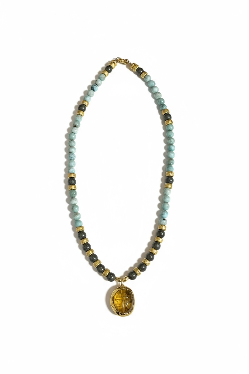 Collier Larimar & Pyrite