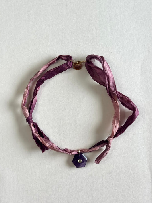 Collier Améthyste sur ruban de soie — L’Éveil Spirituel