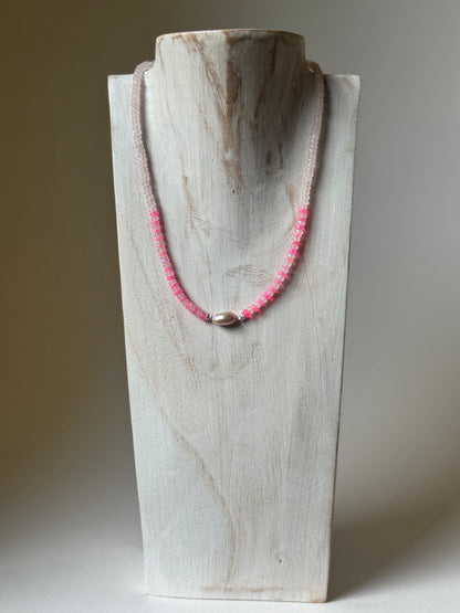 Collier Opale Éthiopienne, Perle d’eau douce & Quartz rose