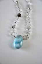 Collier Larimar, Diamants Herkimer & Perle de Tahiti