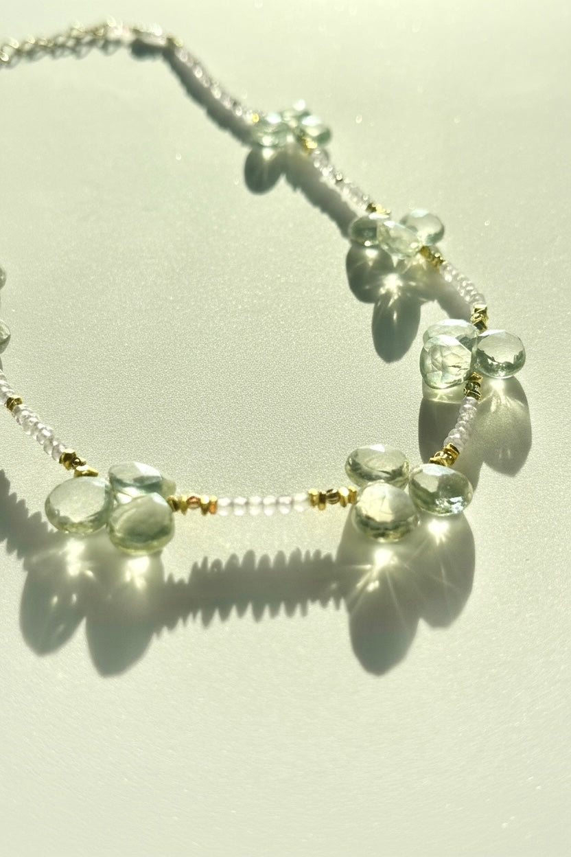 Collier Améthyste rose et verte —Trèfles