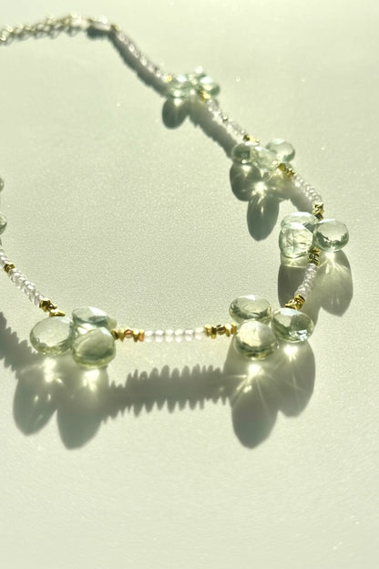 Collier Améthyste rose et verte —Trèfles