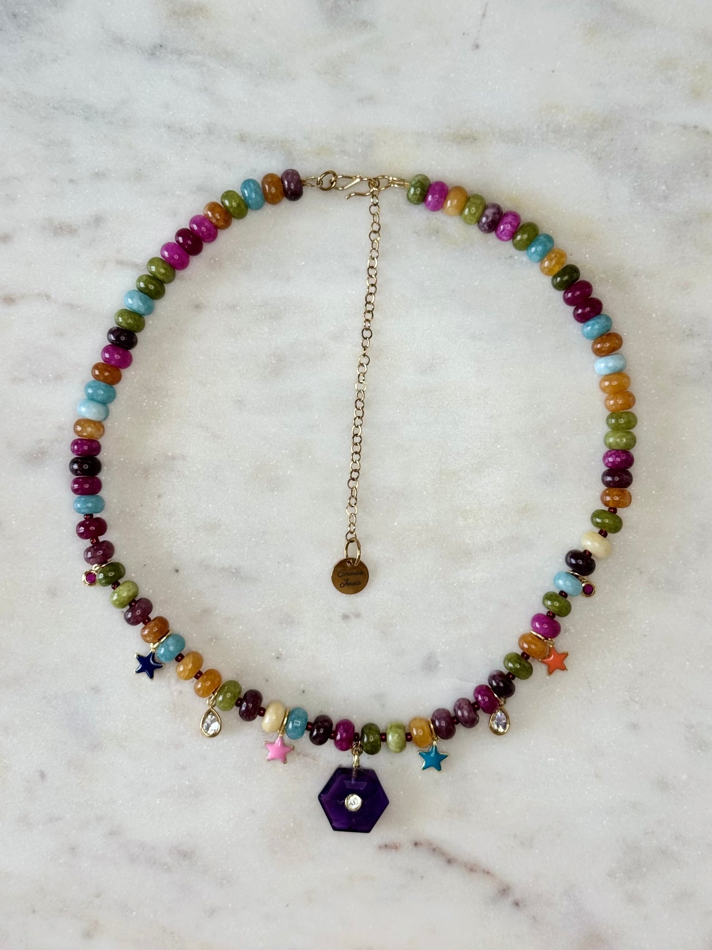 Collier Charms Jade & Améthyste — La sagesse du cœur éveillé