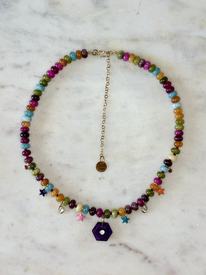 Collier Charms Jade & Améthyste — La sagesse du cœur éveillé