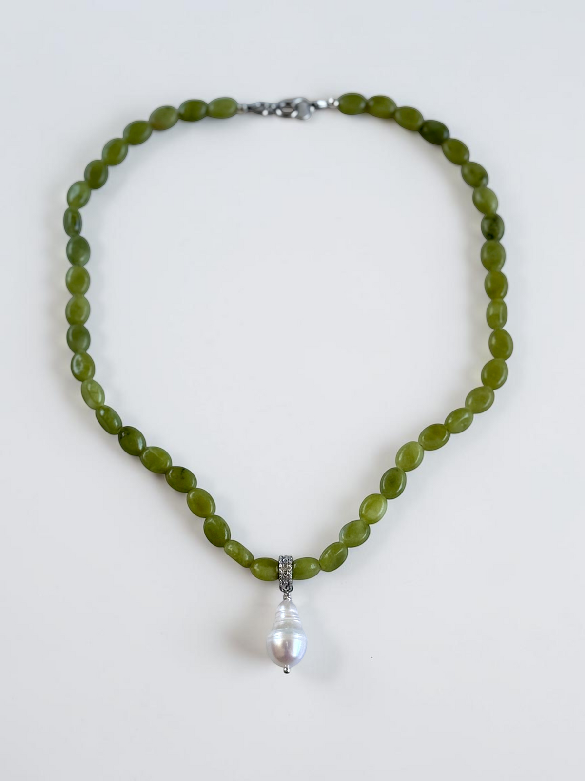 Collana Giada & Perla d'acqua dolce — Il cuore sereno
