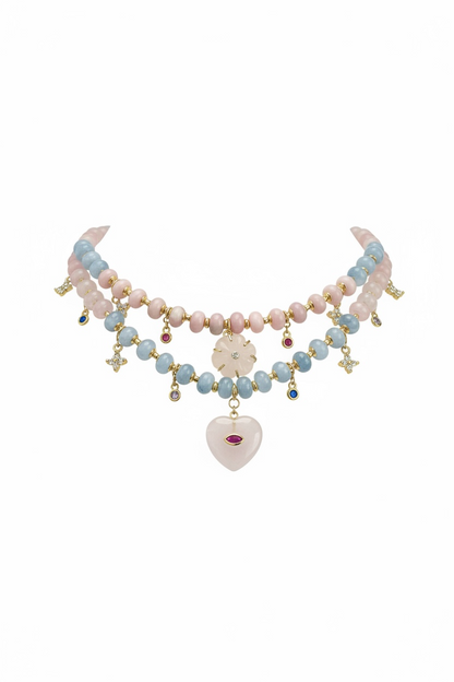 Halsketten Opal, Aquamarin & Rosenquarz + Anhänger