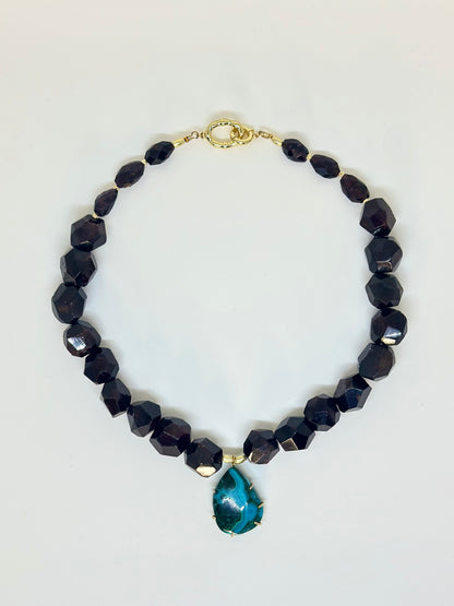 Collier Grenat & Chrysocolle/Malachite