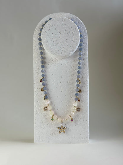 Collier Charms, Sélénite & Angelite   — Le souffle du ciel