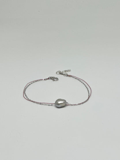 Bracelet Perle d’eau douce sur soie et argent 925