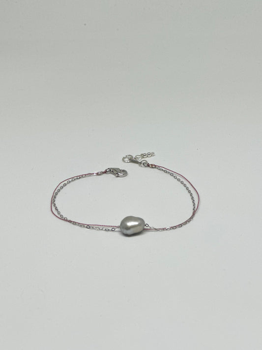 Bracelet Perle d’eau douce sur soie et argent 925