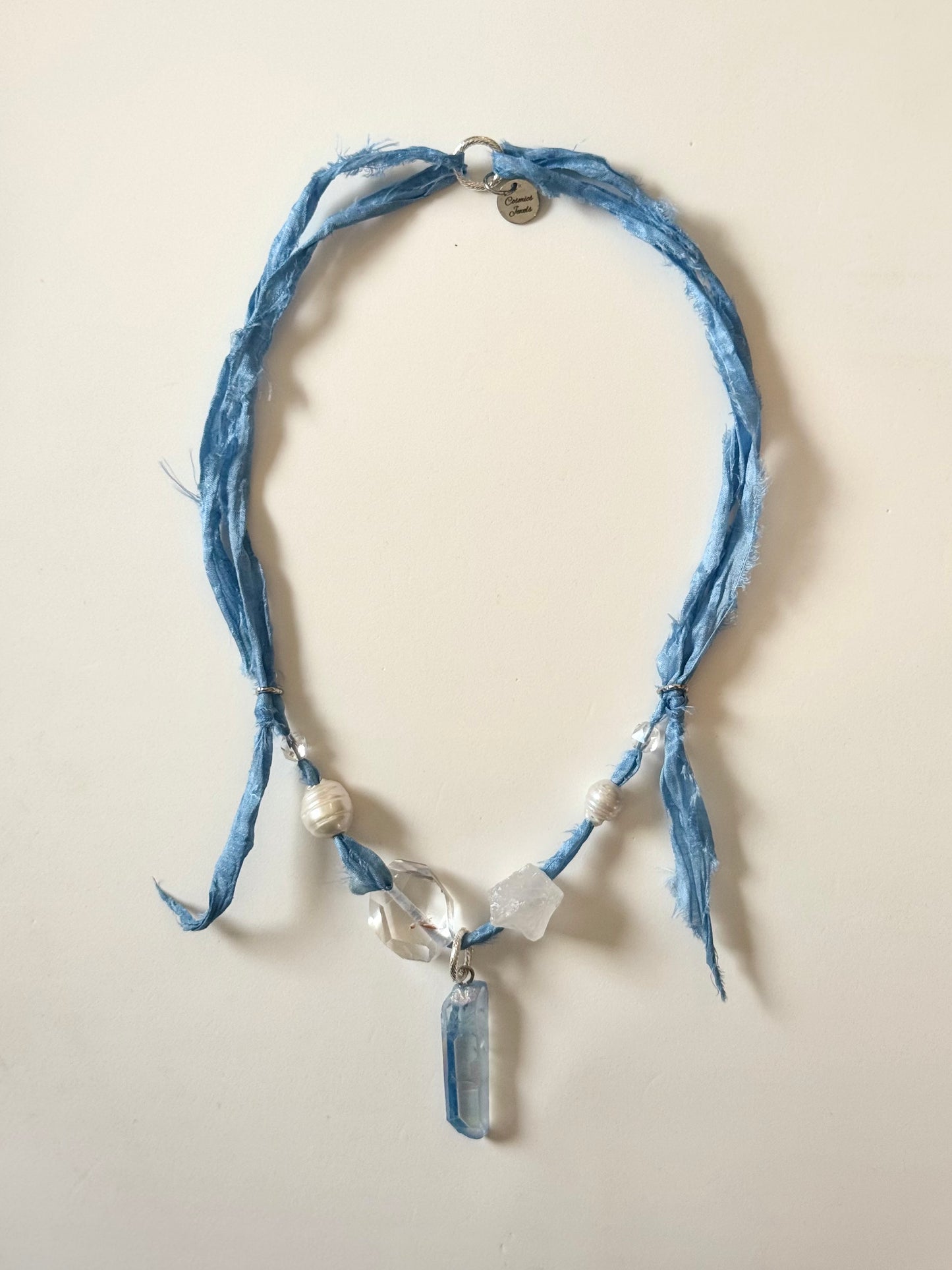 Collier Cristal de roche & Perle sur soie