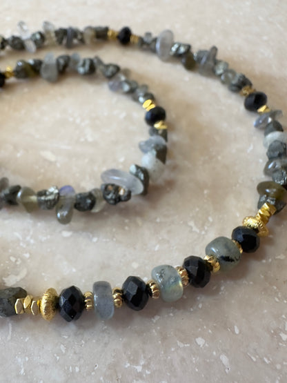 Collier Labradorite, Tourmaline, Pyrite