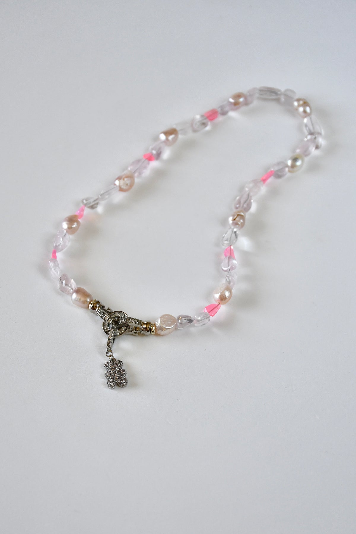 Collana Opale Etiopica, Quarzo Rosa e Perla d'acqua dolce — L'amore in luce