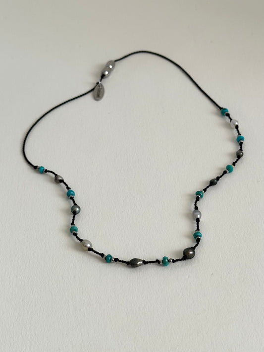 Collier Keishi & Turquoise sur soie
