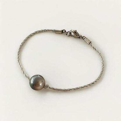 Bracelet perle de Tahiti cordon argenté