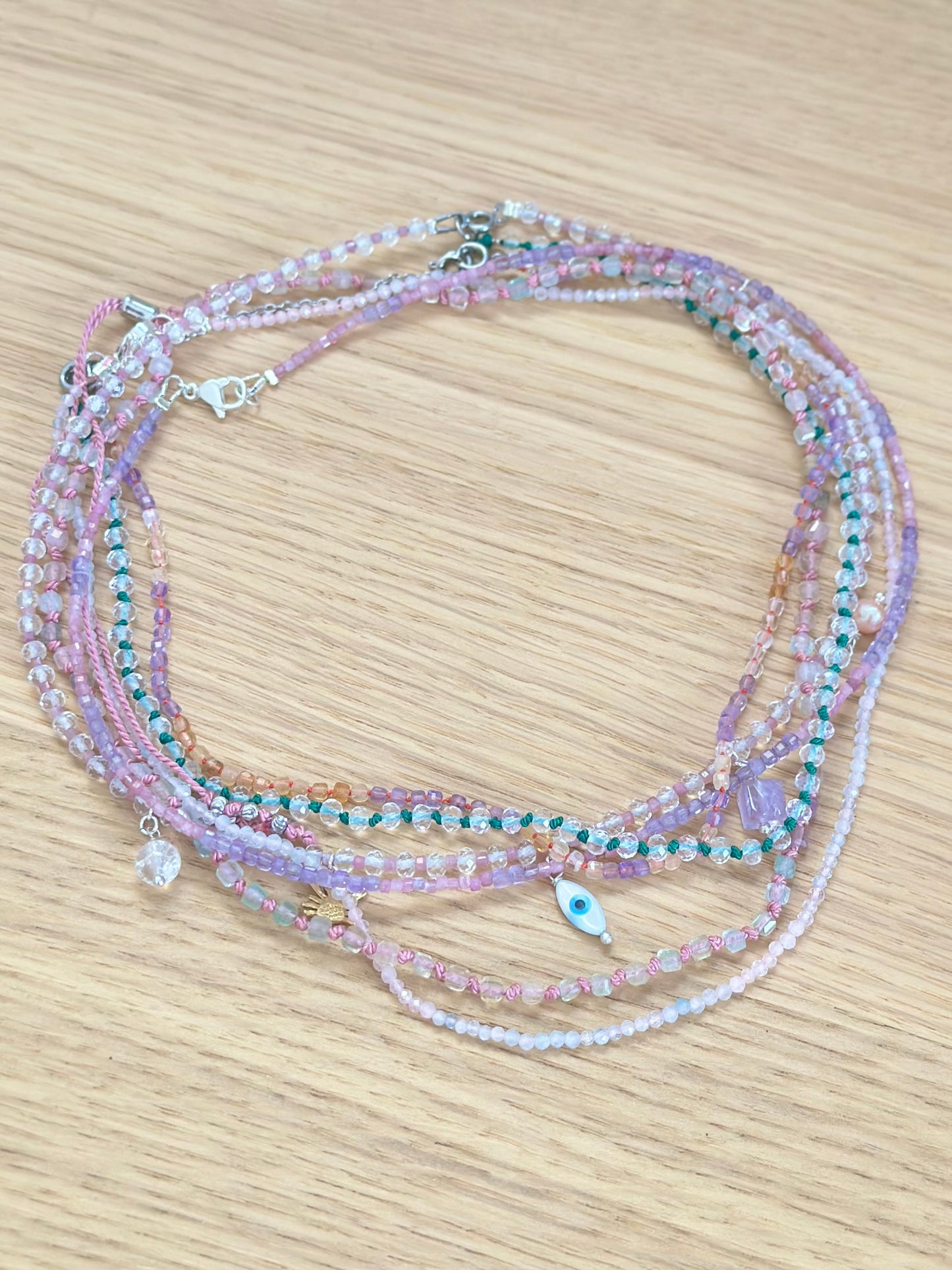 Colliers Améthyste/Citrine & Cristal de roche sur soie – Clarté intérieure & lumière consciente