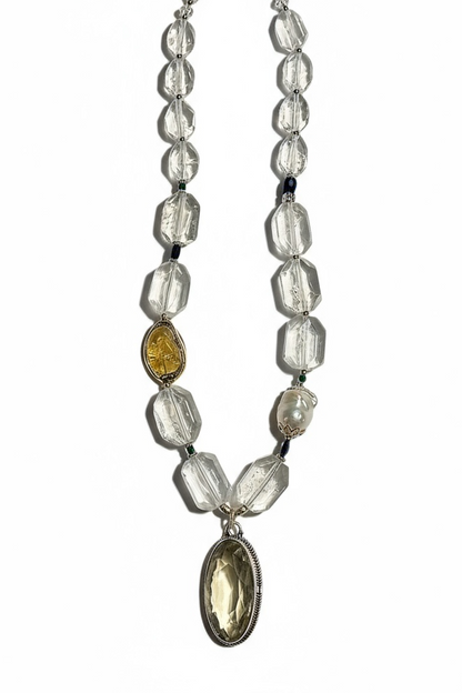 Collier Cristal de roche & Quartz citron