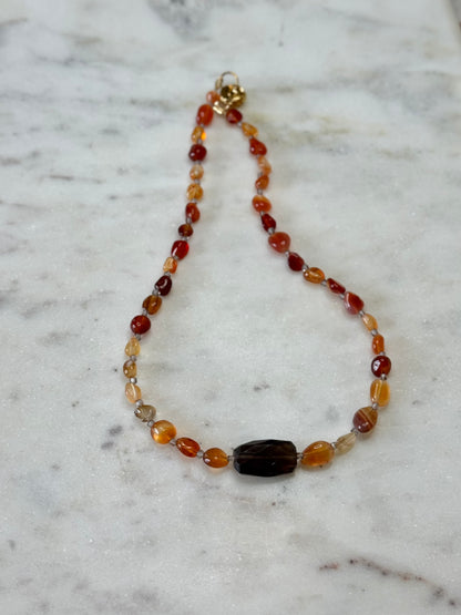 Collier Cornaline & Quartz fumé — L’Ancrage Vital