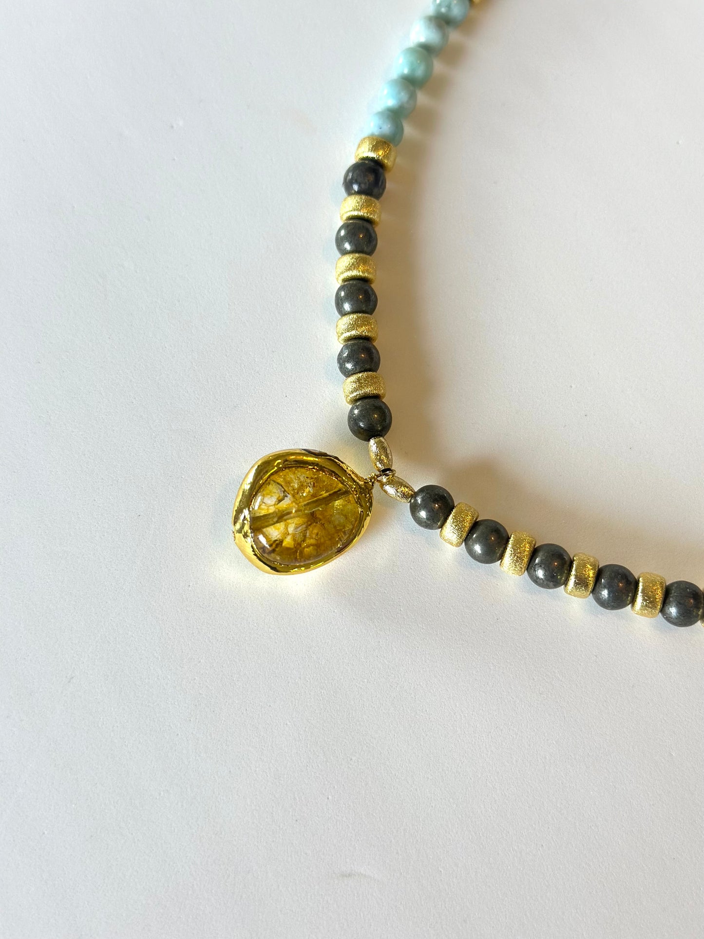 Collier Larimar & Pyrite